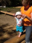 Walking the logs at the camp.
