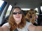 Selfie in the car on the way up with photo-bomb by screechy baby!