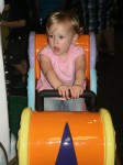 On the carousel at Chuck E Cheese's